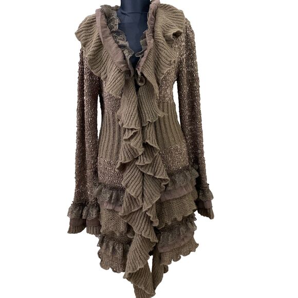Vtg. Fairy, Whimsy Victorian Wool blend Button Cardigan women’s M Lace Ruffle - Picture 1 of 13